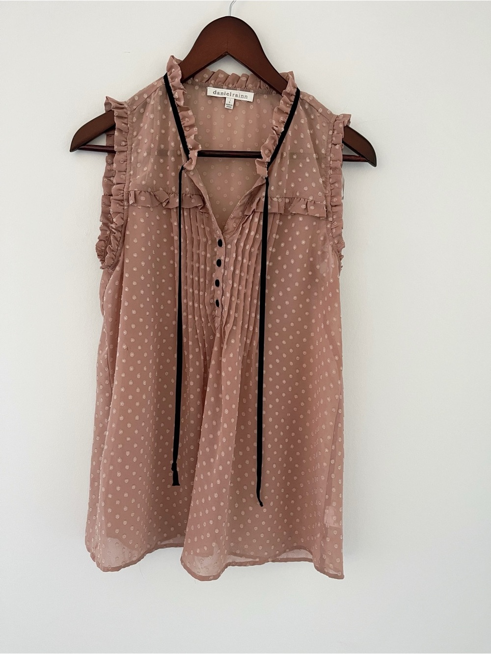 Daniel Rainn Tan Semi Sheer Blouse S Ruffle & Pleat Detail - Picture 5 of 7